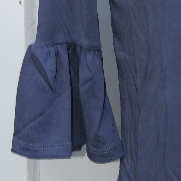 Lavender Field Slte Blue Tie Waist 3/4 Ruffle Sleeve Knit Rayon Blend Tee SMALL - Picture 3 of 6